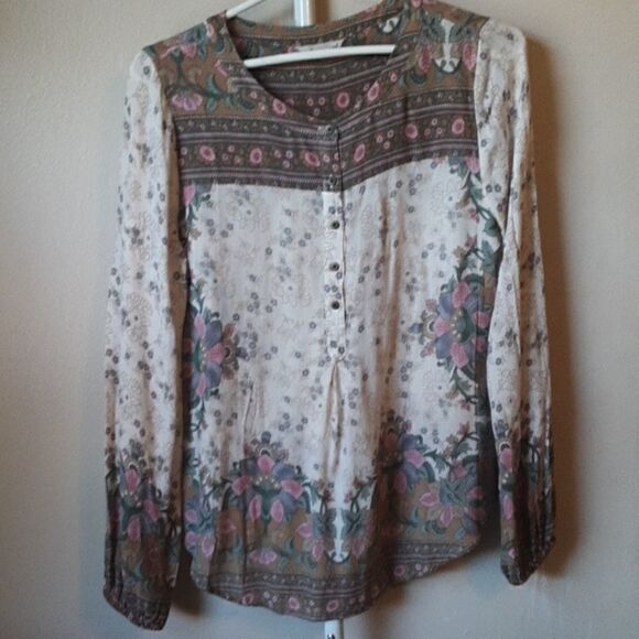 LUCKY BRAND BOHEMIAN FLORAL HENLEY BLOUSE SIZE SMALL - Picture 1 of 4